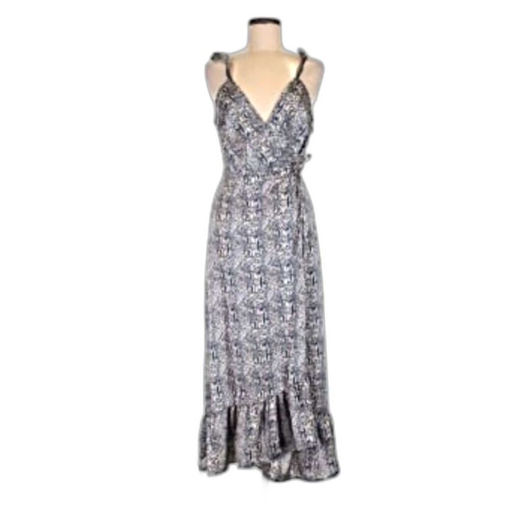 Ivory Love Boot Barn Wrap Dress Summer Midi Animal Print Black & White USA Siz L